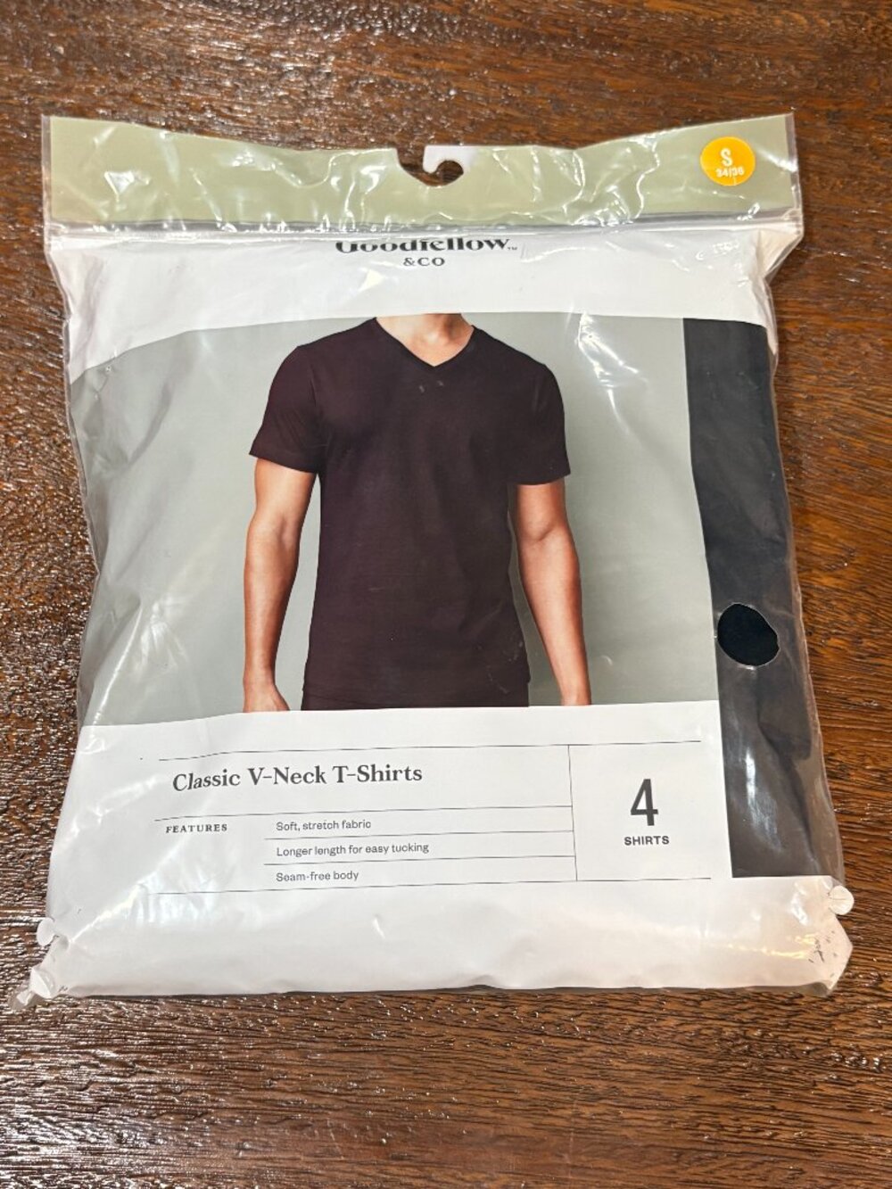 Men's 4pk V-Neck T-Shirt Goodfellow & Co™ Black Cotton Jersey, Short Sleeve sz S